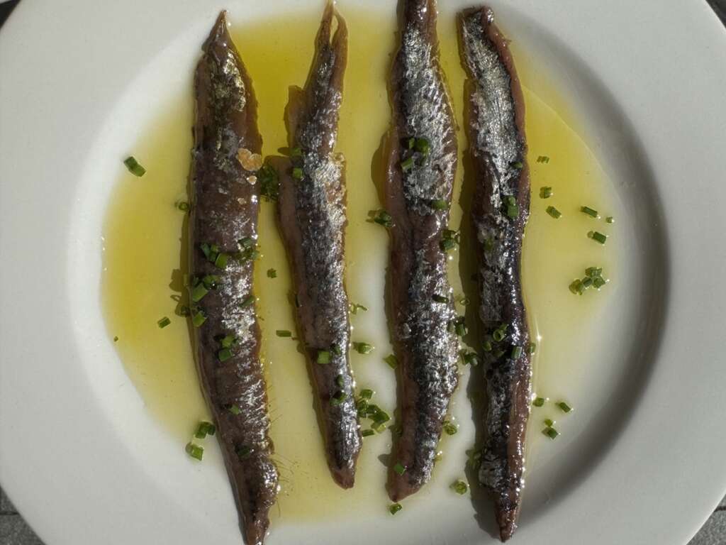 Boquerones con naranja y agua de tomate