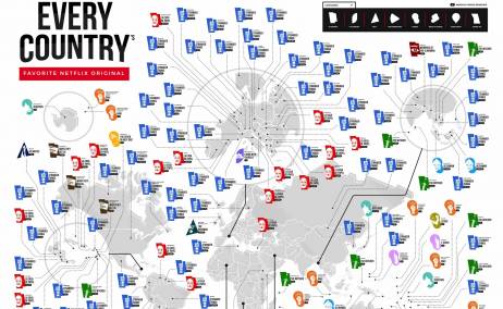 Mapa del mundo de series favoritas de Netflix. Fuente Budget Direct.