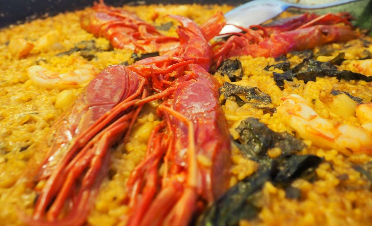 Arroz con carabineros y algas