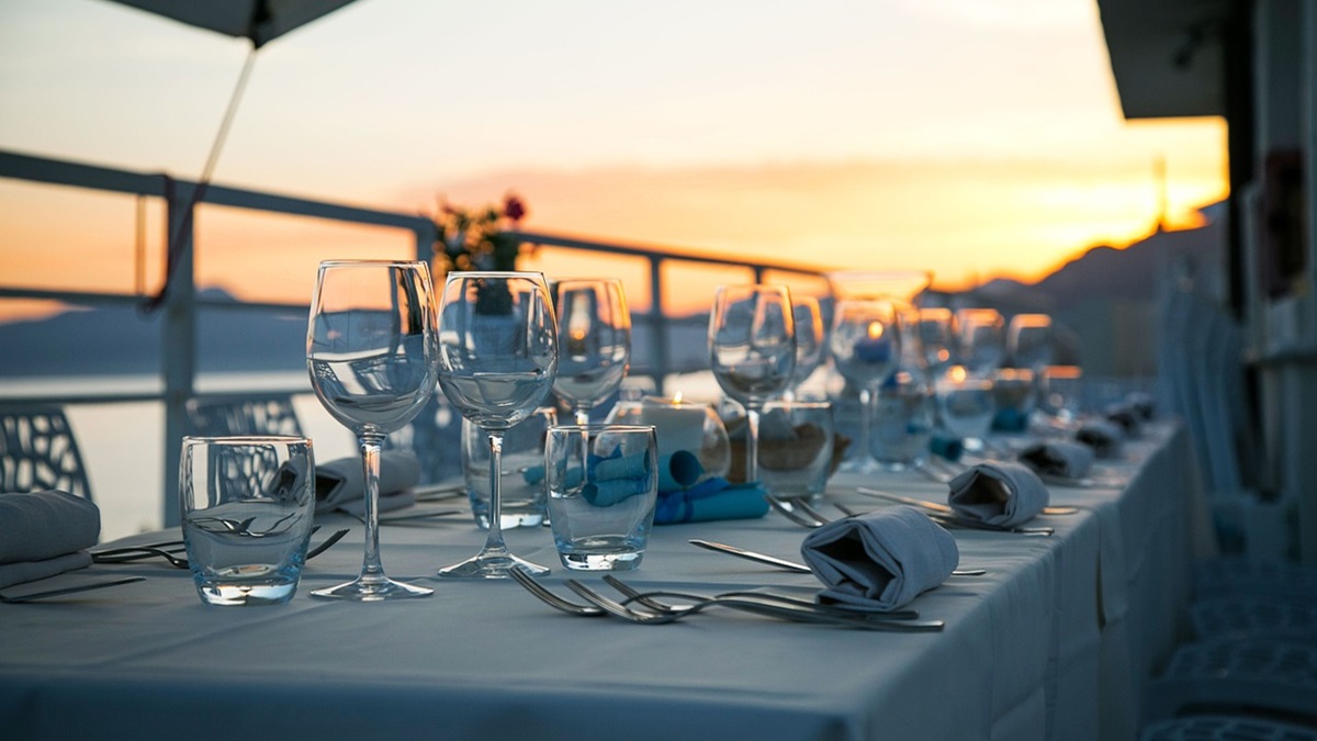Una mesa de un restaurante junto al mar