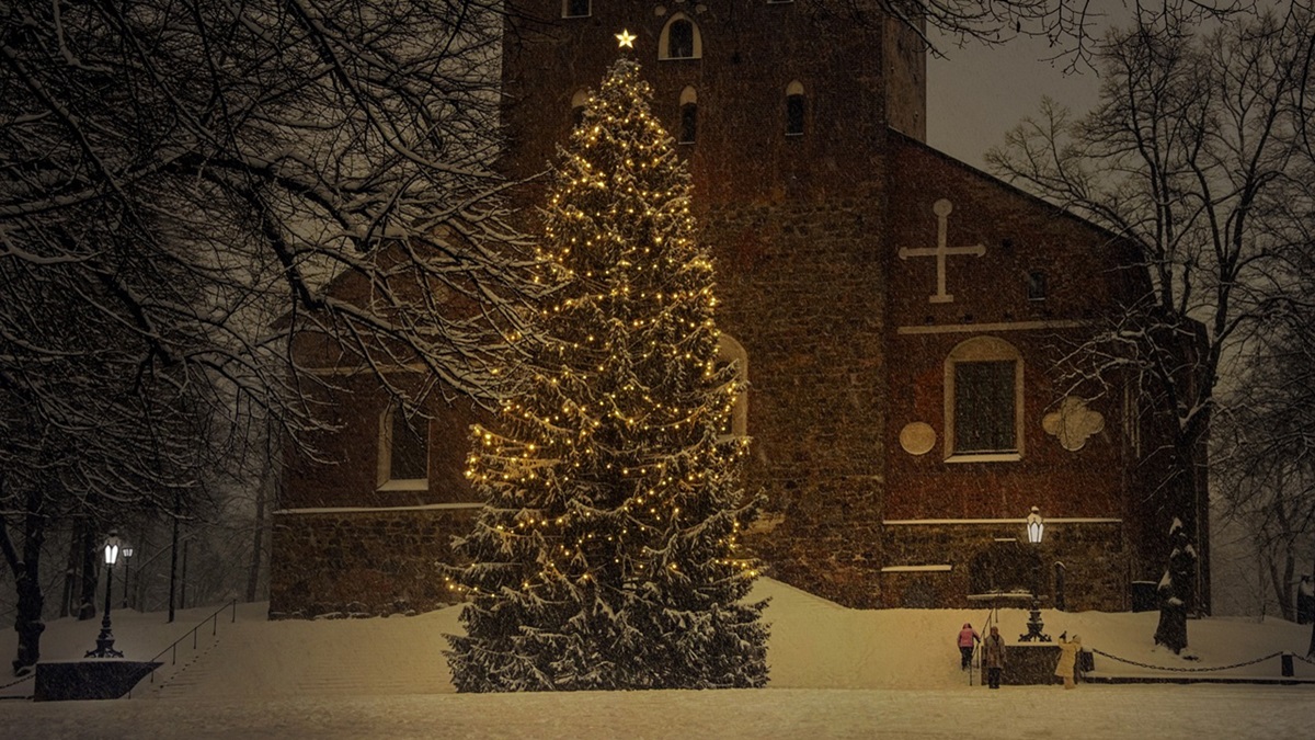 Un árbol de Navidad en una plaza