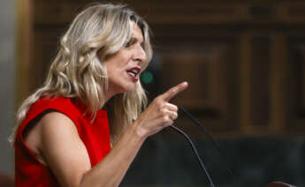 MADRID, 12/06/2024.- La vicepresidenta segunda del Gobierno y ministra de Trabajo, Yolanda Díaz, intreviene durante la sesión de control al Ejecutivo este miércoles en el Congreso. EFE/ Fernando Alvarado