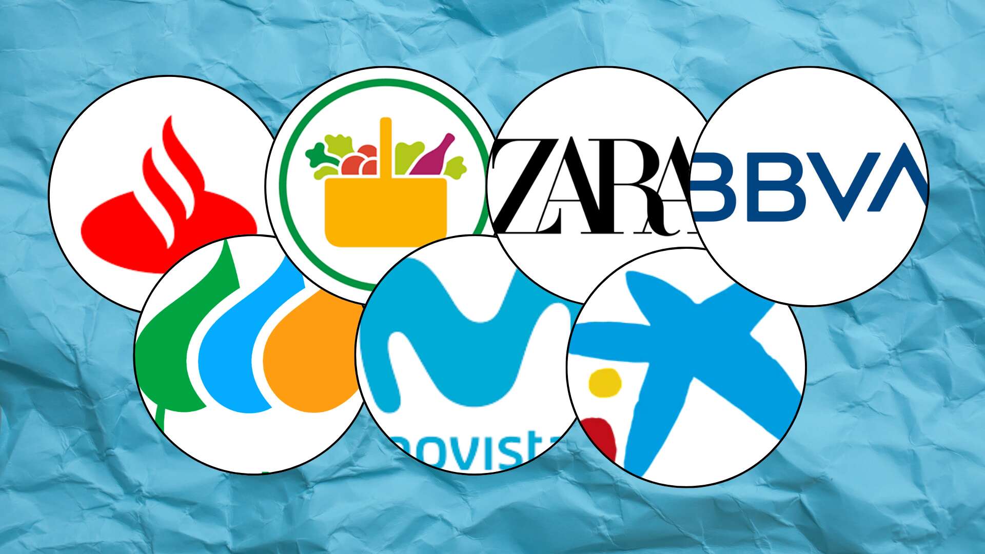 Los logos de Santander, Mercadona, BBVA, Zara, Iberdrola, Movistar y Caixabank