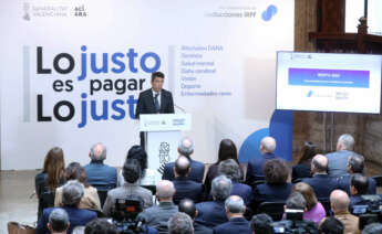 El presidente de la Generalitat, Carlos Mazón, durante la presentación de la campaña de la renta 2024