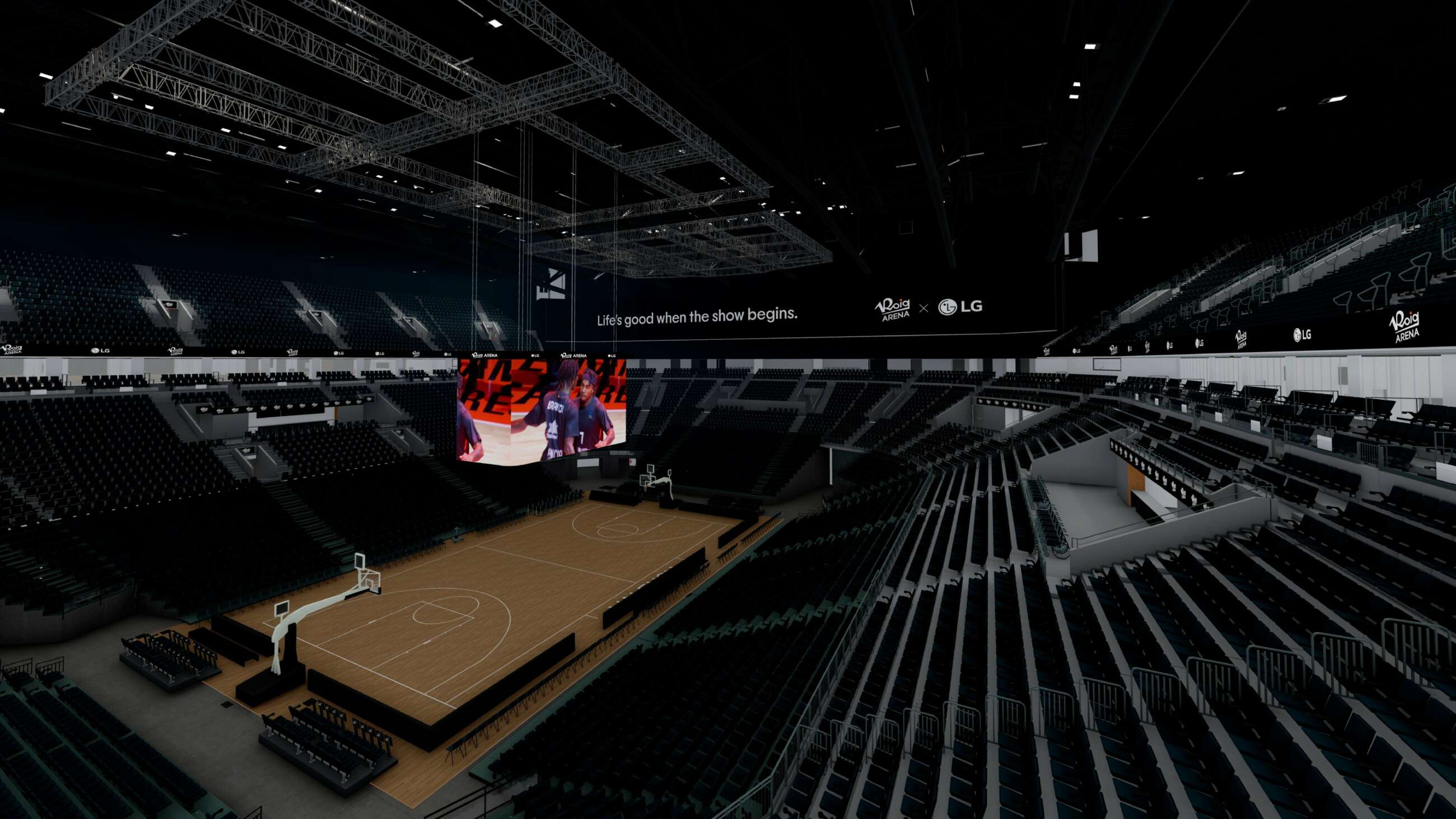 Render de las pantallas de LG en el Roig Arena