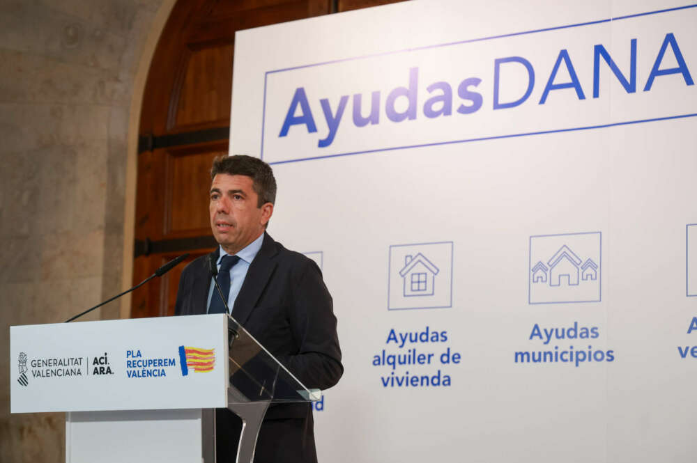 El presidente de la Generalitat, Carlos Mazón, presenta nuevas ayudas para los afectados por la DANA.