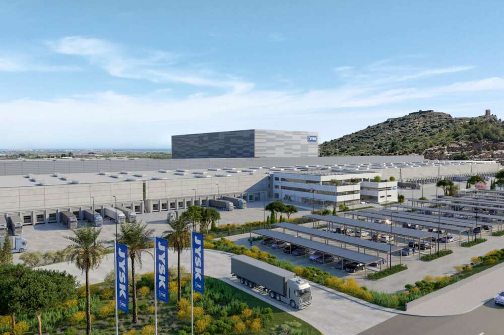 Render del nuevo centro de distribución de JYSK en Almenara (Castellón)