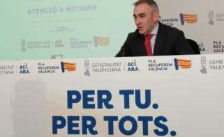 El portavoz y conseller de Agricultura, Miguel Barrachina, en rueda de prensa