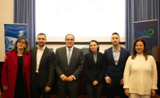 De izquierda a derecha, Eva Prats (responsable de Compliance); Eugeni Segarra (gestor de inversiones NAO SAM); Pablo Serratosa (presidente NAO SAM); Pilar Lloret (directora general NAO SAM); Sergio Luján (gestor de inversiones NAO SAM), y Isabel Giménez (directora general FEBF).