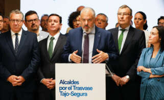 El presidente de Scrats, Lucas Jiménez, durante el acto institucional 'Alcaldes por el trasvase Tajo-Segura. Foto: Edu Botella / Europa Press.
