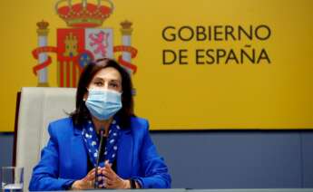 La ministra de Defensa, Margarita Robles, durante una rueda del prensa el 24 de septiembre de 2020 | EFE/Ballesteros/Archivo