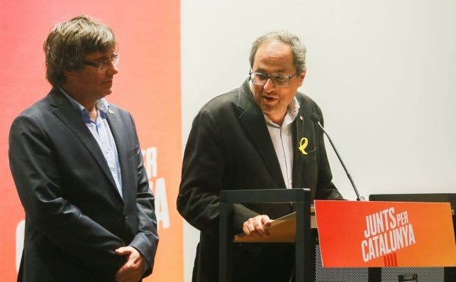 Puigdemont y Torra, en su comparecencia de este martes en Bruselas. EFE
