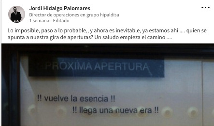 Anuncio de Jordi Hidalgo en Linkedin