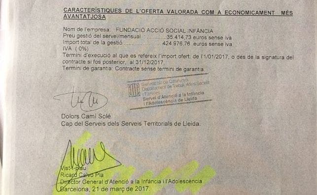 El documento firmado por Ricard Calvo sobre la fundación FASI que exhibe Ciudadanos.