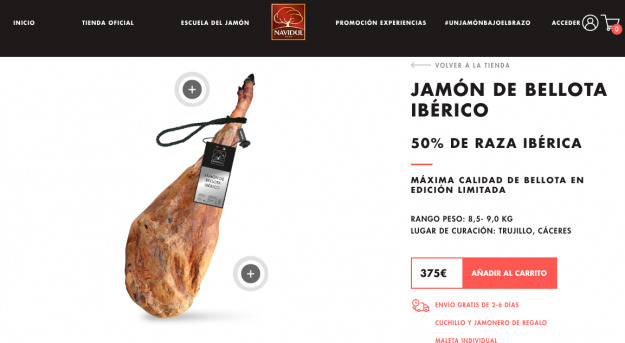Jamón de bellota 50% raza ibérica de la marca Navidul sin el precinto de norma
