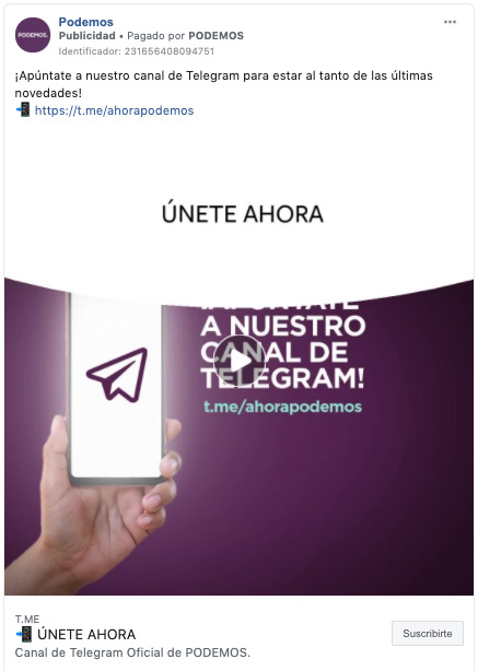 Anuncio de Podemos divulgado desde mediados de abril | Biblioteca de anuncios de Facebook