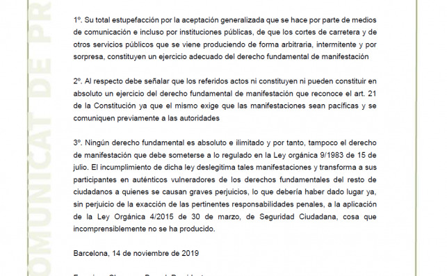 Comunicado de la Sección de Derecho Constitucional del Colegio de Abogados de Barcelona.
