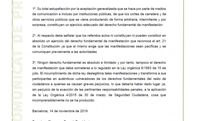 Comunicado de la Sección de Derecho Constitucional del Colegio de Abogados de Barcelona.