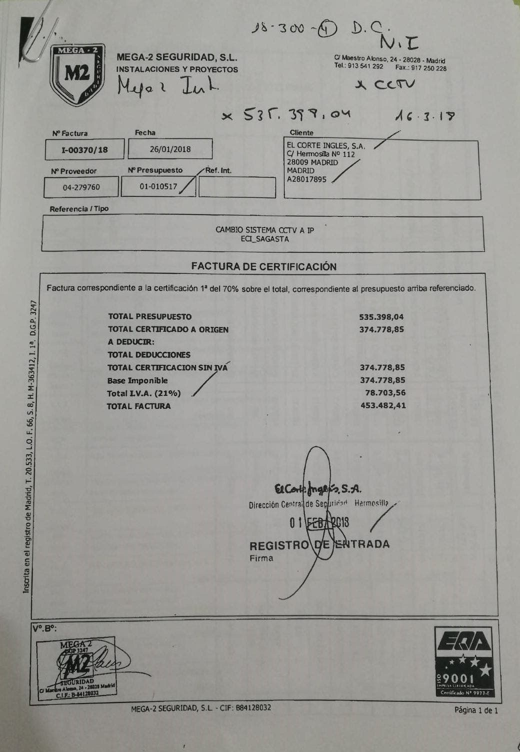 El contrato de El Corte Inglés con Mega 2 en el centro comercial de Sagasta.