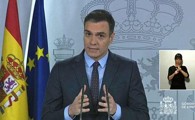 El presidente del Gobierno, Pedro Sánchez, en rueda de prensa desde Moncloa para informar del avance del coronavirus en España, el 21 de marzo de 2020 | EFE/Moncloa