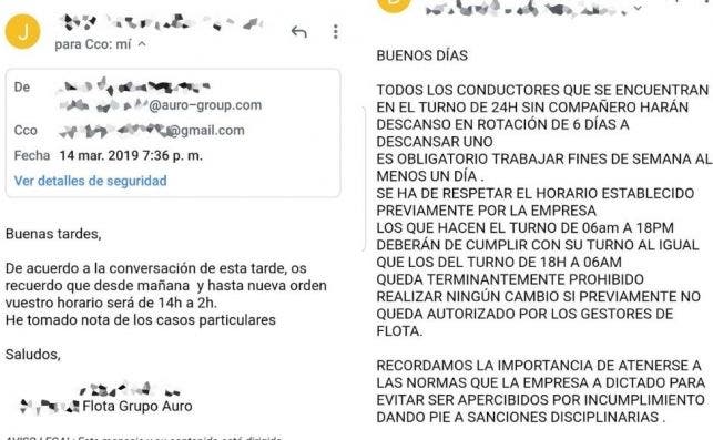 Correo de un trabajador del grupo Auro. 