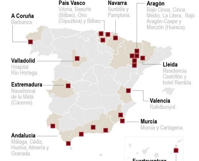 Mapa de los brotes activos actualmente en España. Infografía: Efe