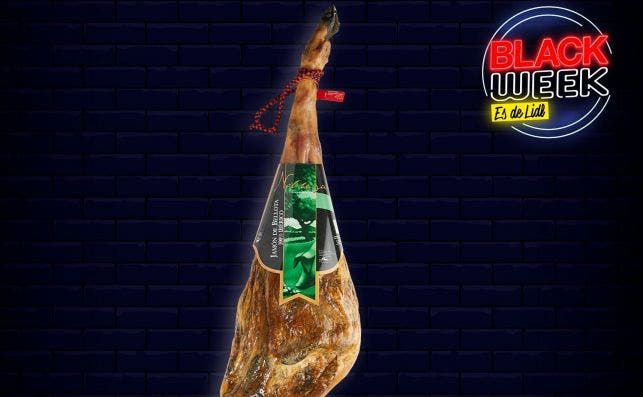 Publicidad engañosa de Lidl para la semana del Black Friday: la brida y el etiquetado del jamón ibérico en la imagen no se corresponden