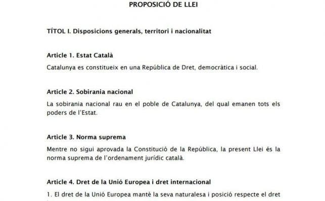 Fragmento de la proposición de ley que presentaron el lunes en el Parlament. ED