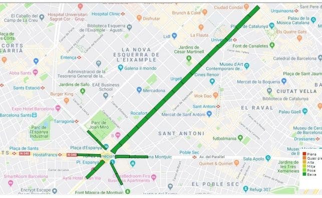 Así aparecía este viernes el mapa de inscripciones a los tramos de la Diada de 2019 en la web de la ANC