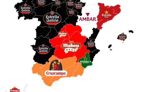 Mapa de top marcas de CERVEZA en España. Fuente: datacentric