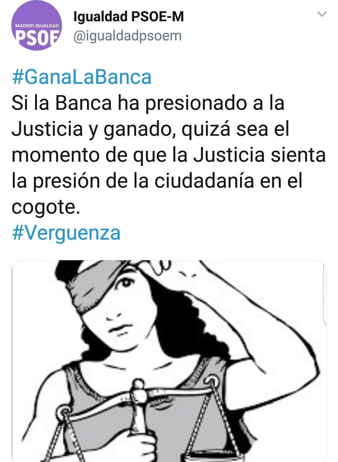 Mensaje escrito y borrado por la cuenta de Igualdad del PSOE. Twitter