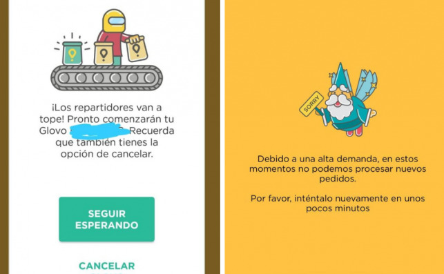 Imágenes de al app de Glovo durante el fin de semana. Foto cedida