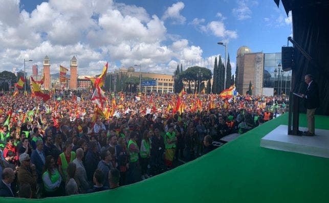 Imagen compartida por Vox de su acto en Barcelona el sábado 30 de marzo de 2019. Foto: Vox/Twitter