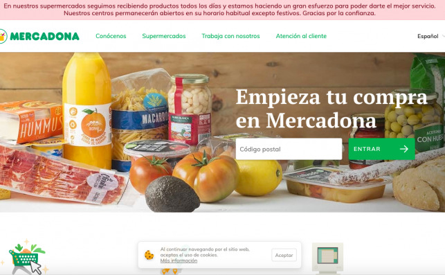 La web de Mercadona avisa por el Coronavirus