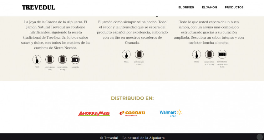 Los logos de Ahorramás, Consum y Walmart Chile en la desaparecida web del jamón Trevedul, de Comapa. /ED