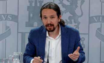 El ahora exvicepresidente segundo del Gobierno y líder de Podemos, Pablo Iglesias, en una rueda de prensa en La Moncloa | EFE/JJG/Archivo