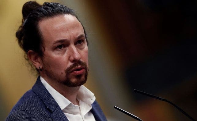 El vicepresidente segundo del Gobierno, Pablo Iglesias, durante su intervención en la segunda sesión del debate de moción de censura presentada por Vox, este jueves en el Congreso.