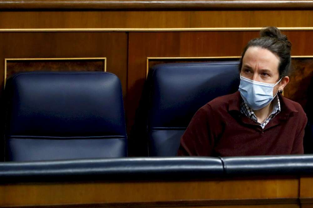 El vicepresidente segundo del Gobierno, Pablo Iglesias durante el debate del proyecto de presupuestos generales del Estado para 2021 en el Congreso este miércoles / EFE