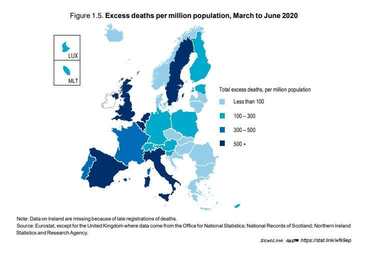 Mapa de exceso de mortalidad de la Comisión Europea