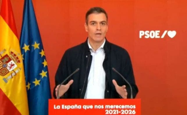 Pedro Sánchez este sábado en la  presentación del acto "La España que nos merecemos 2021-2026" en la sede socialista de Ferraz.