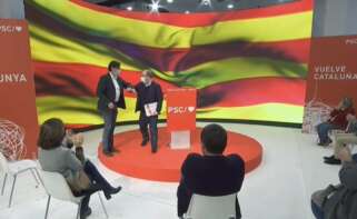 Salvador Illa y Miquel Iceta durante el primer acto de precampaña del PSC para las elecciones catalanas del 14-F, el 3 de enero de 2021 en Barcelona | EFE/Archivo