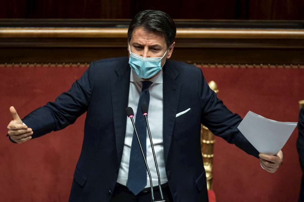 El primer ministro italiano, Giuseppe conte, comparece en el Senado. EFE
