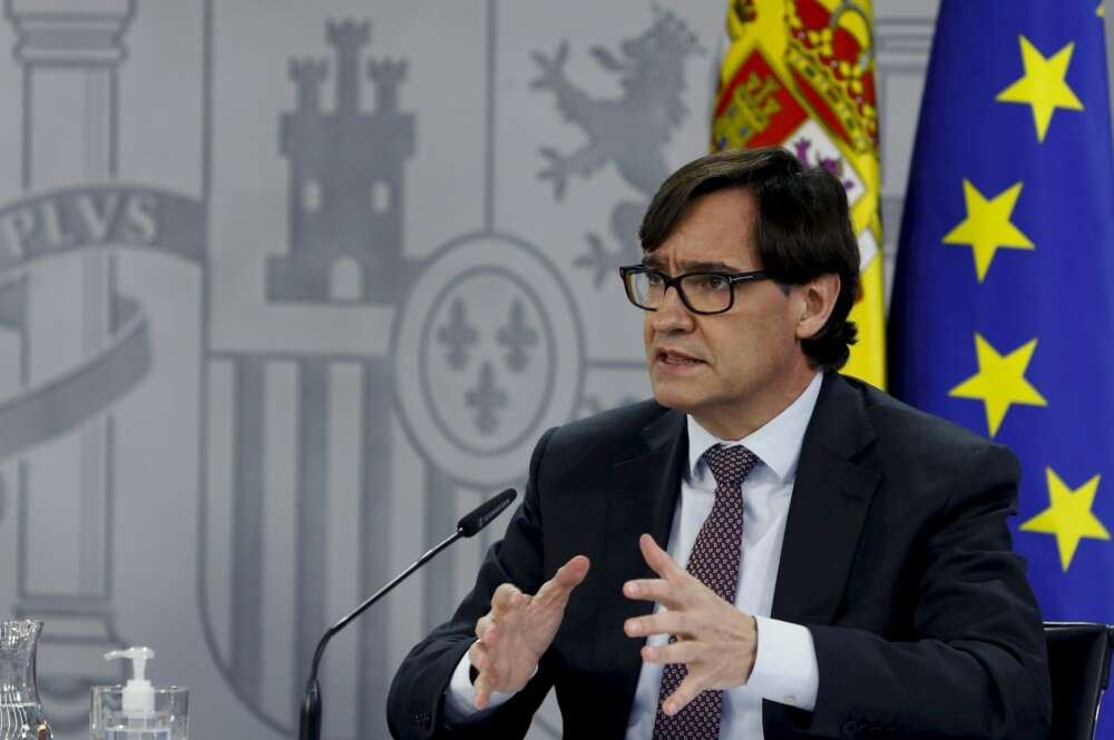 El ministro de Sanidad y candidato del PSC a la presidencia de la Generalitat, Salvador Illa, durante la rueda de prensa posterior a la reunión semanal del Consejo de ministros, este martes en Moncloa. EFE/ Ballesteros