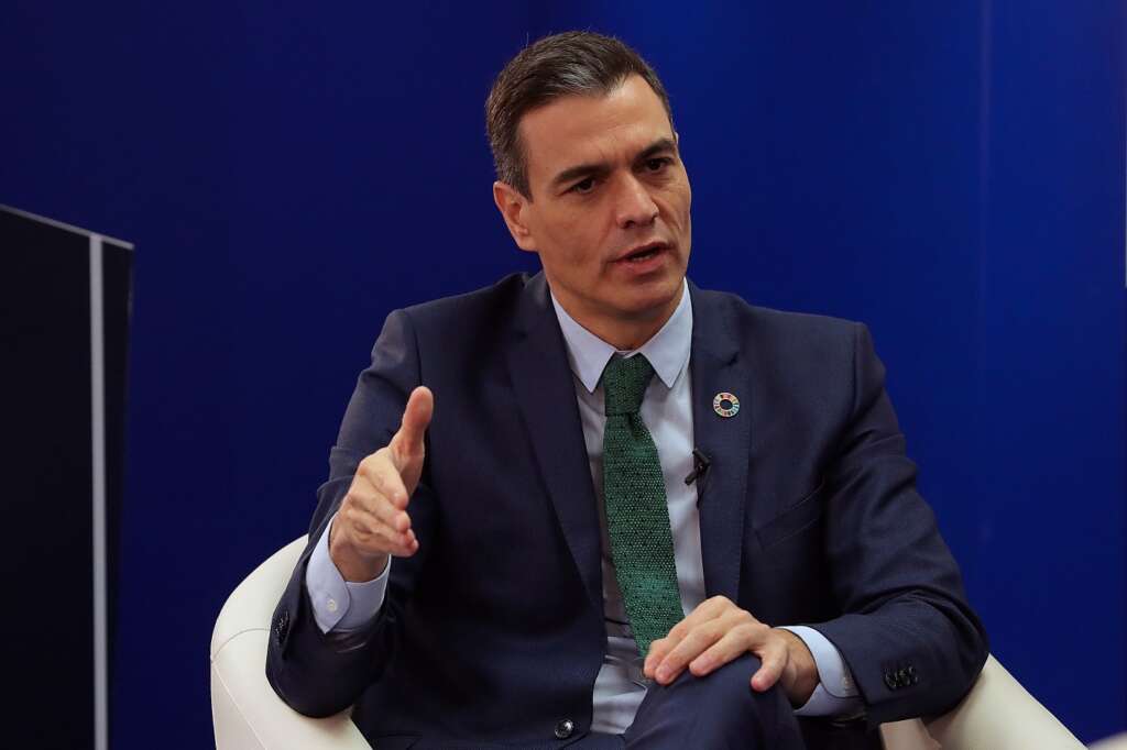 El presidente del Gobierno, Pedro Sánchez, durante el encuentro 'Fondos Europeos, las claves para la recuperación', organizado por la agencia Efe y KPMG, el 20 de enero de 2021 | EFE/JJM/Pool