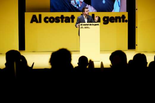 El candidato de ERC al 14-F, Pere Aragonès, durante el acto de inicio de campaña, el 28 de enero de 2021 en Mataró | EFE/AG