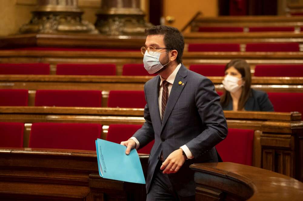 El vicepresidente de la Generalitat en funciones de presidente, Pere Aragonès, en un pleno del Parlament | EFE/MP/Archivo