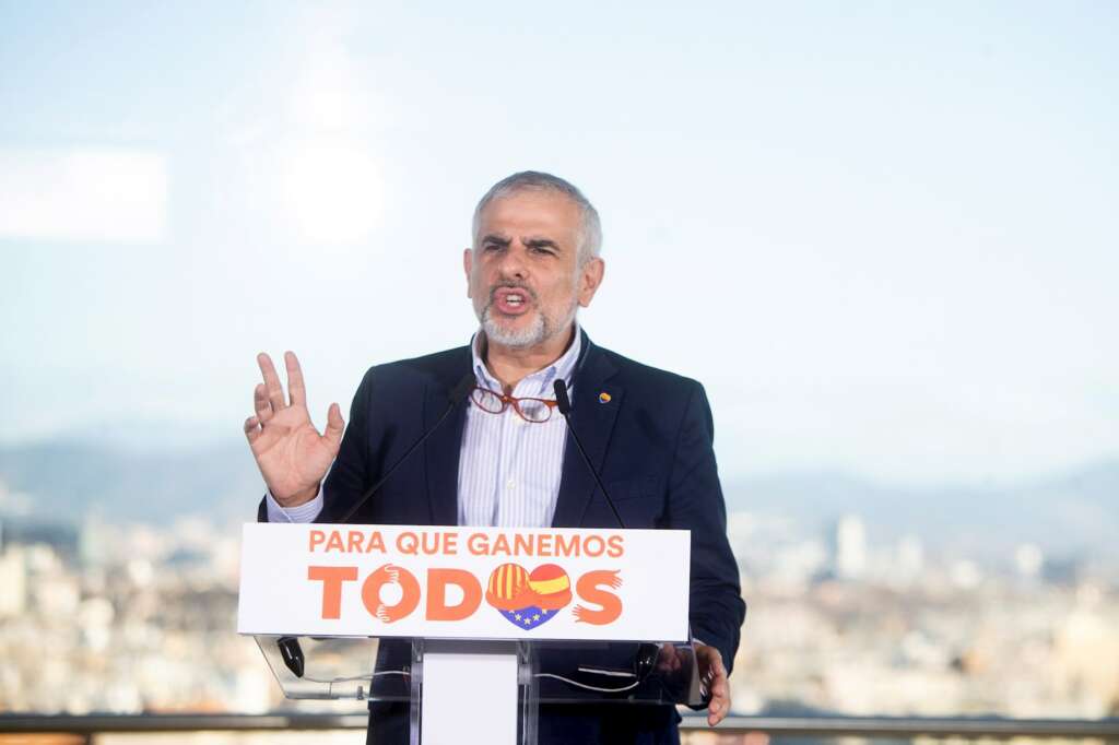 El candidato de Ciudadanos al 14-F, Carlos Carrizosa, durante un acto electoral celebrado en Barcelona el 1 de febrero de 2021 | EFE/MP