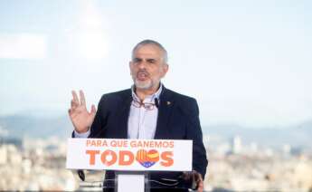 El candidato de Ciudadanos al 14-F, Carlos Carrizosa, durante un acto electoral celebrado en Barcelona el 1 de febrero de 2021 | EFE/MP