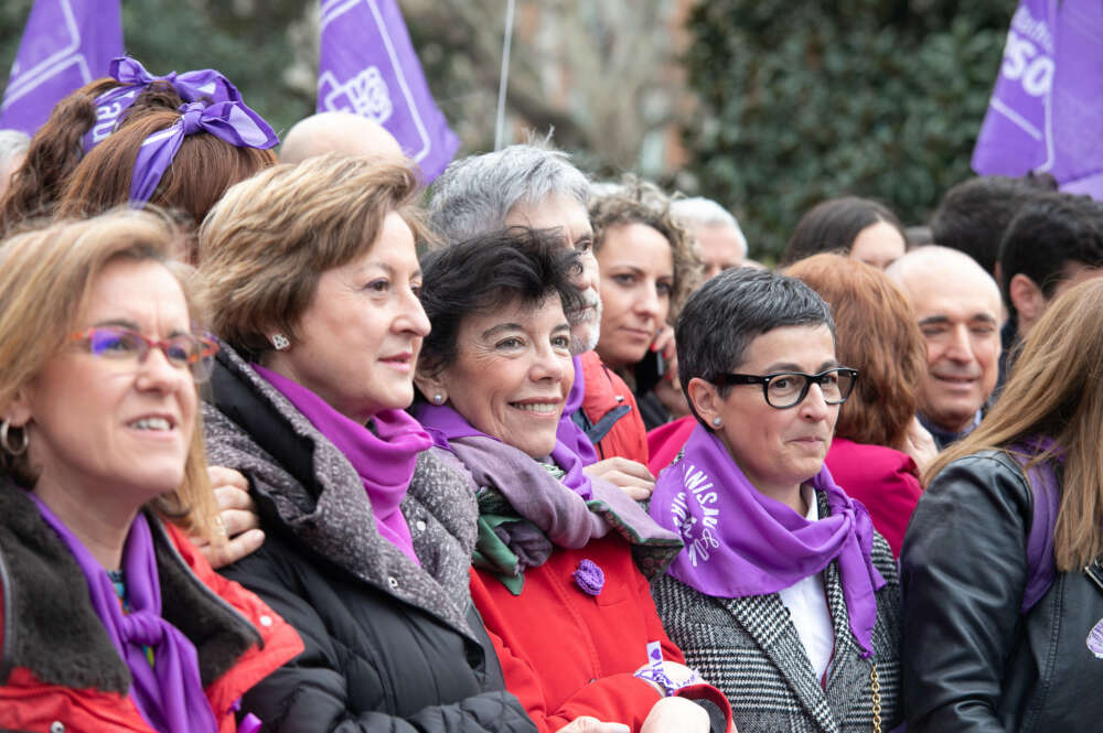 La ministra de Exteriores, Arantxa González Laya; de Educación, Isabel Celaá; y de Interior, Fernando Grande-Marlaska, en la manifestación del 8-M de 2020 / PSOE