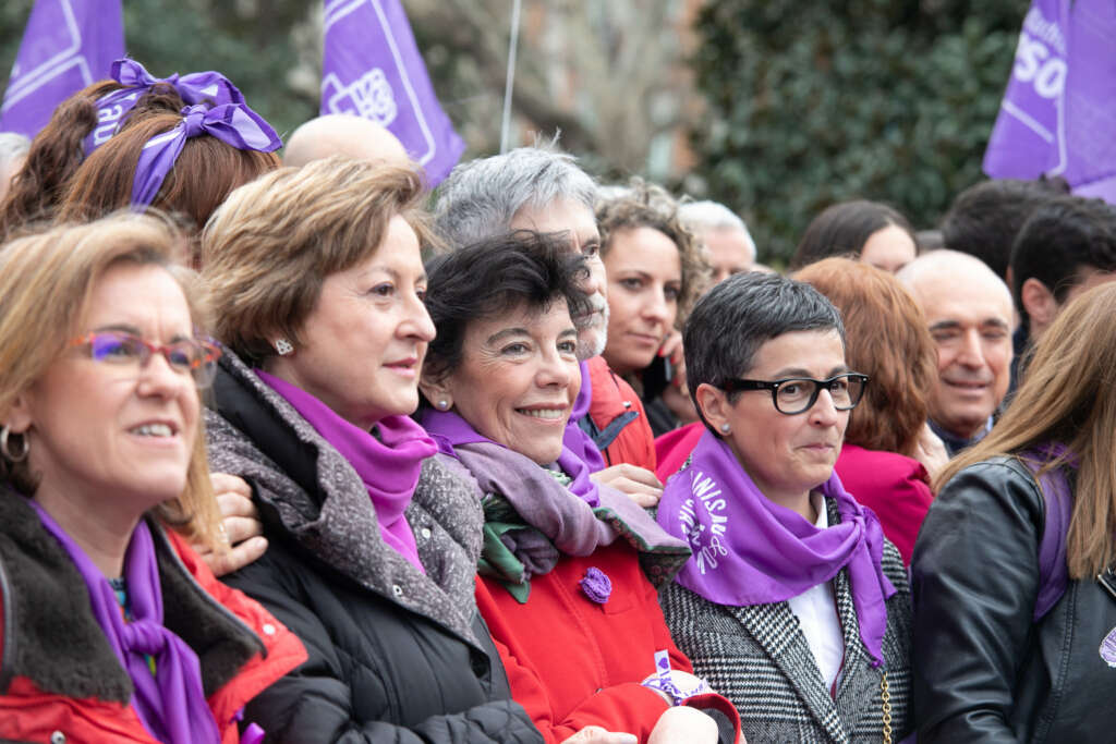La ministra de Exteriores, Arantxa González Laya; de Educación, Isabel Celaá; y de Interior, Fernando Grande-Marlaska, en la manifestación del 8-M de 2020 / PSOE